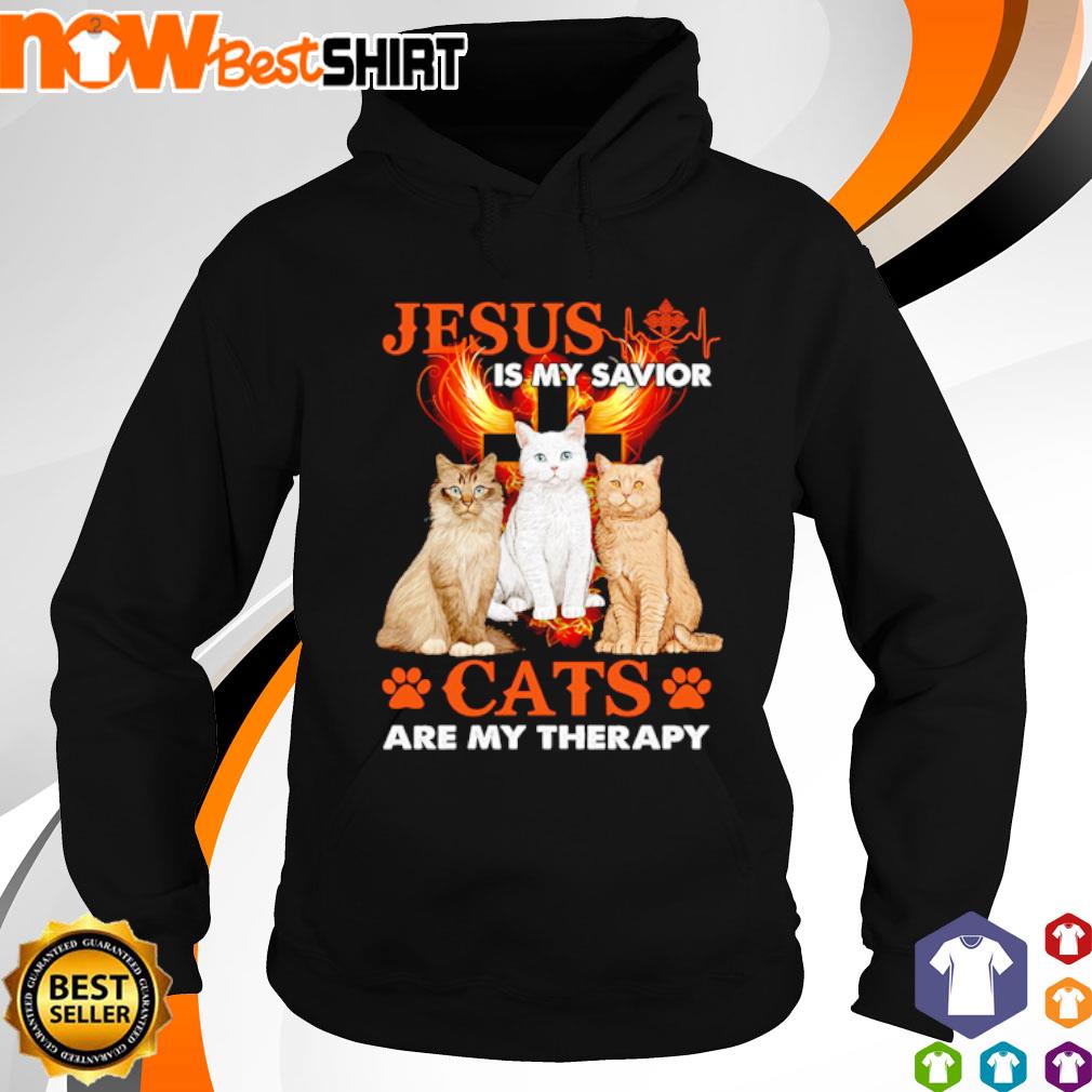 Awesome Jesus is my savior Cats are my therapy s hoodie
