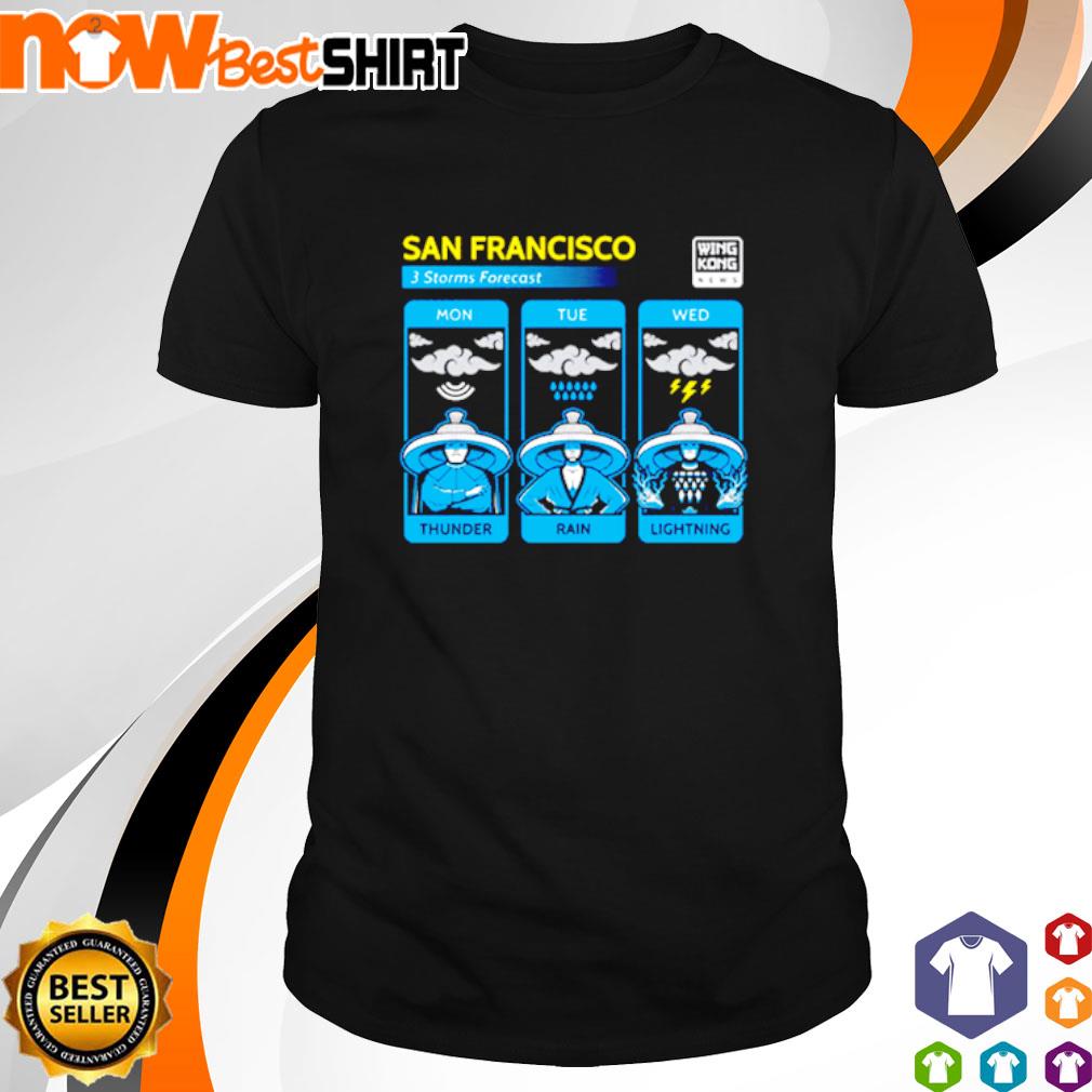 San Francisco 3 storms forecast mon tue wed thunder rain lightning shirt