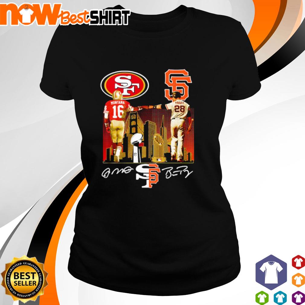 San Francisco 49ers Montana 16 San francisco Giants Posey 28 signatures  shirt