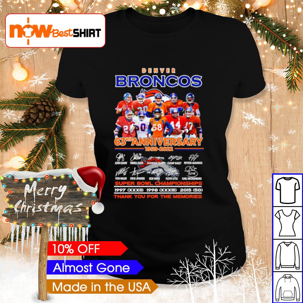 Denver Broncos 63th anniversary thank you for the memories signatures shirt,  hoodie, sweater, long sleeve and tank top