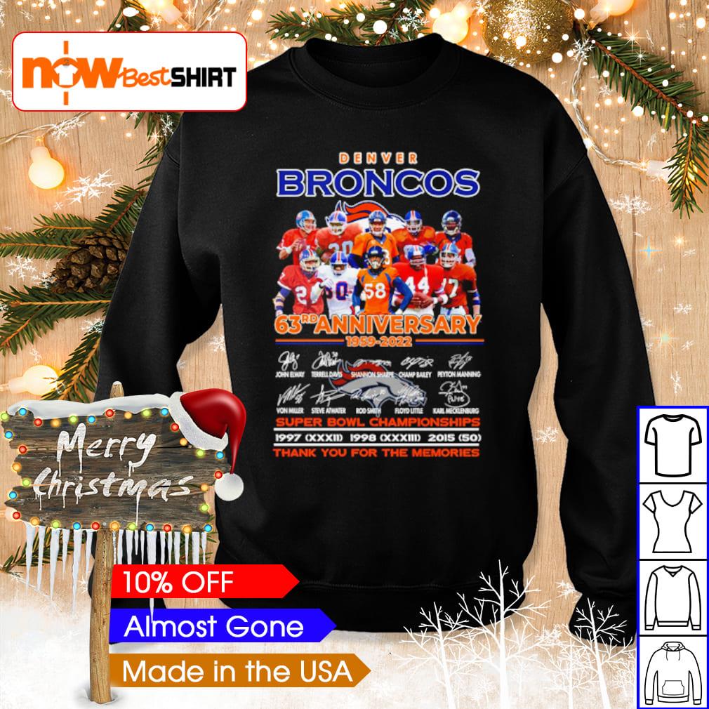 Original denver Broncos 63rd anniversary 1959 2022 super bowl Championship  thank you for the memories signatures shirt, hoodie, sweater, long sleeve  and tank top