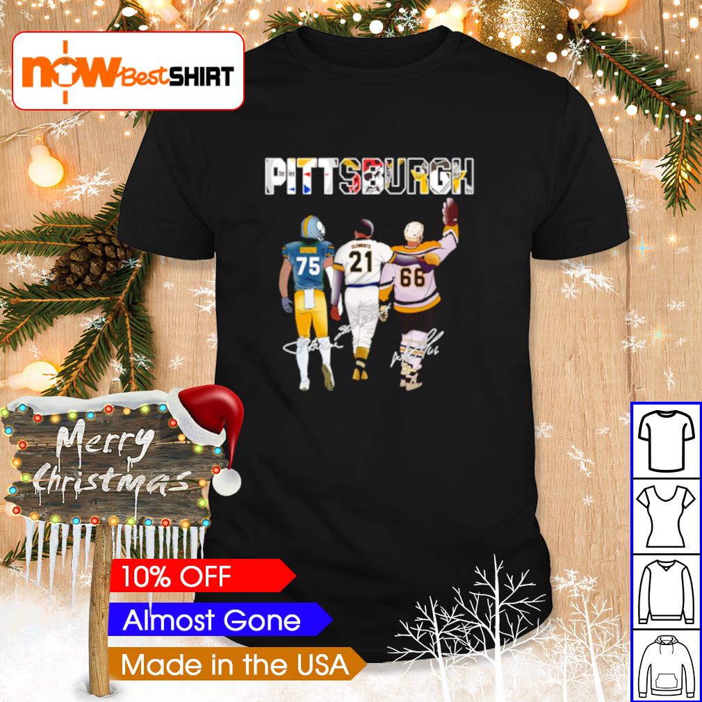 Pittsburgh Steelers Joe Greene Pirates Roberto Clemente Penguins Mario  Lemieux Friendship T-Shirt - TeeNavi