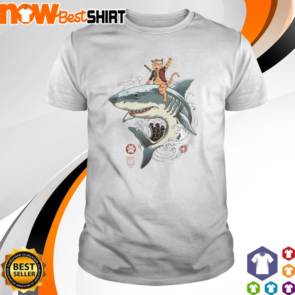 Cat riding a shark shirt best sale