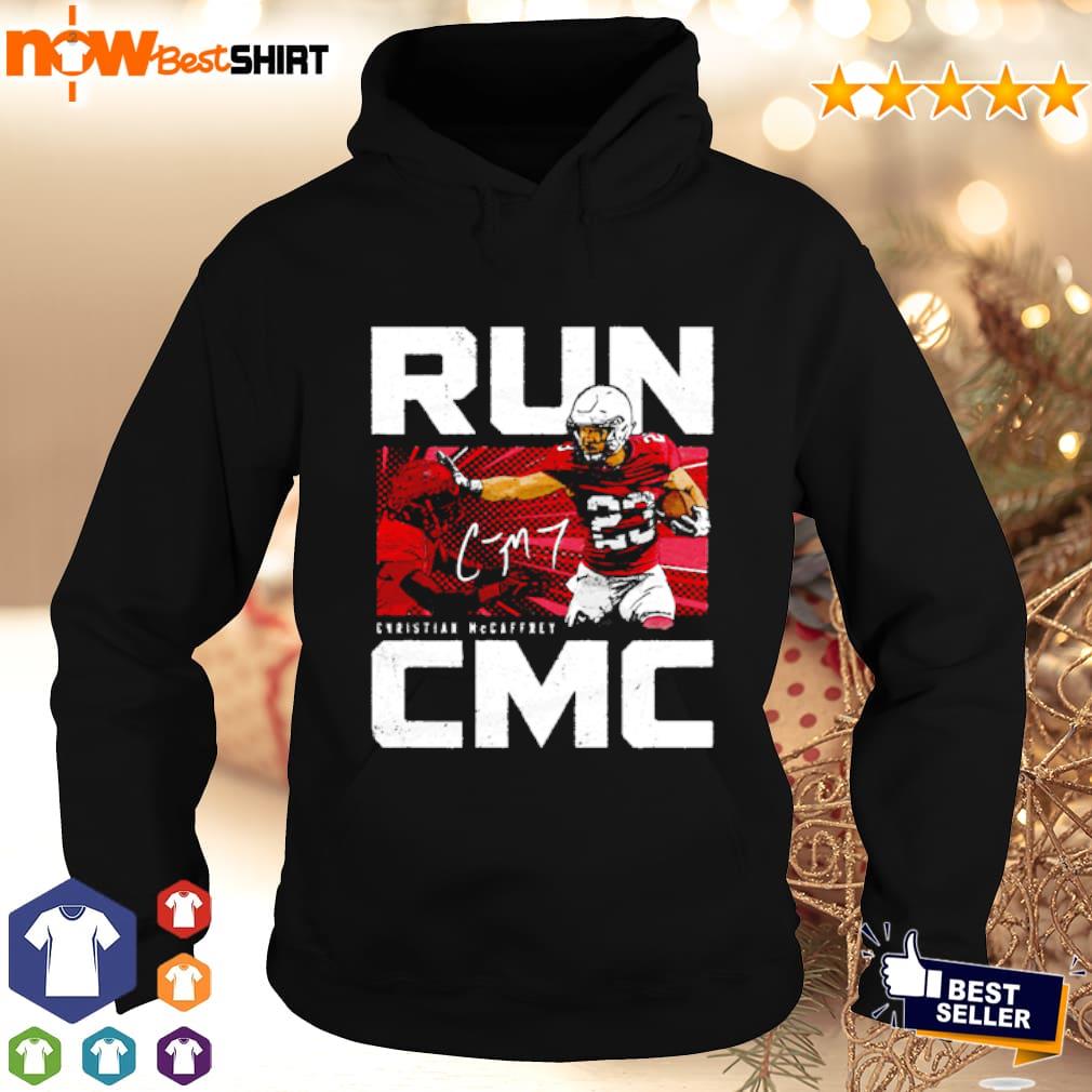 Christian McCaffrey 23 Run CMC Sanfrancisco 49ers football player signature  draw poster gift shirt, hoodie, sweater, long sleeve and tank top