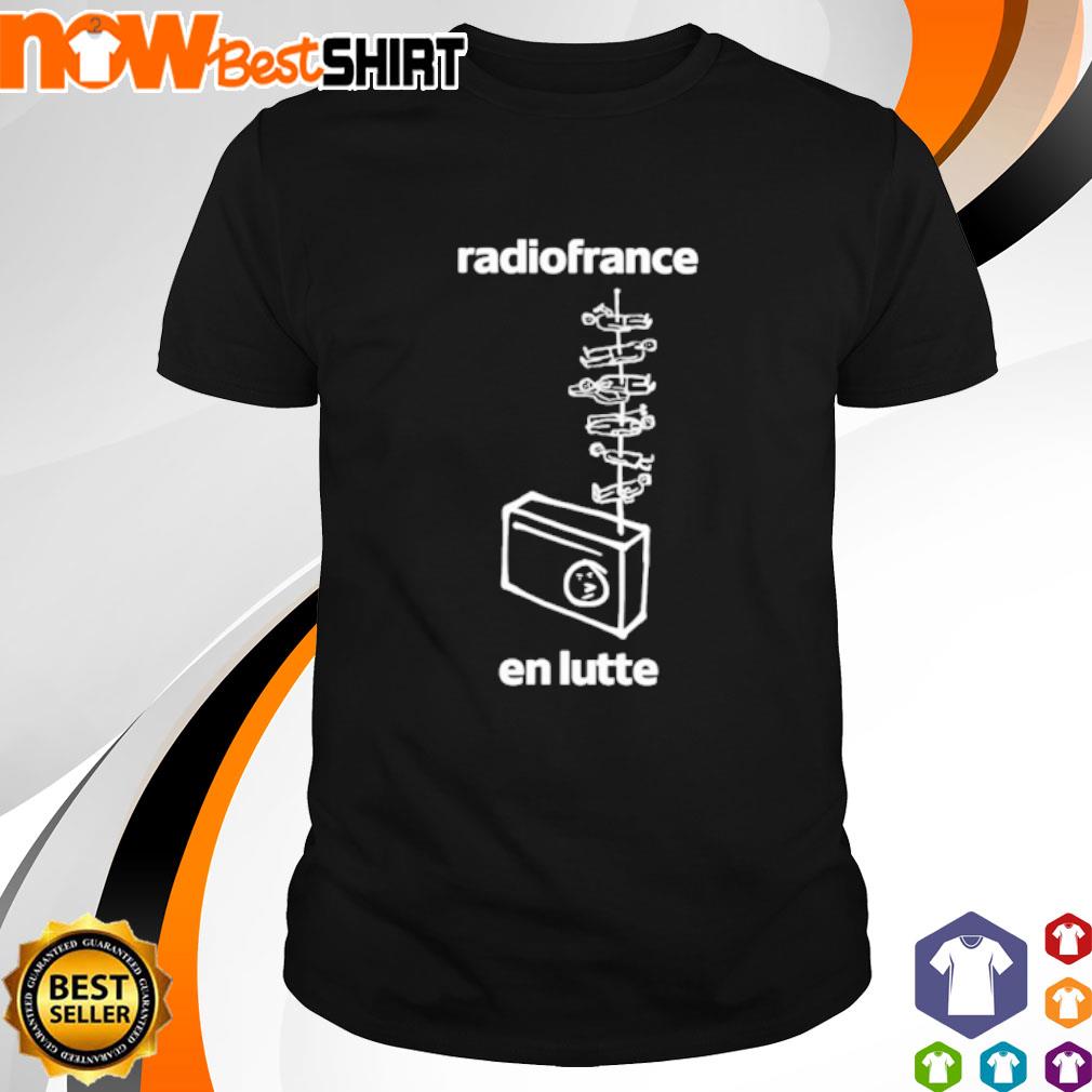 Sophie Binet wearing Radiofrance En Lutte shirt