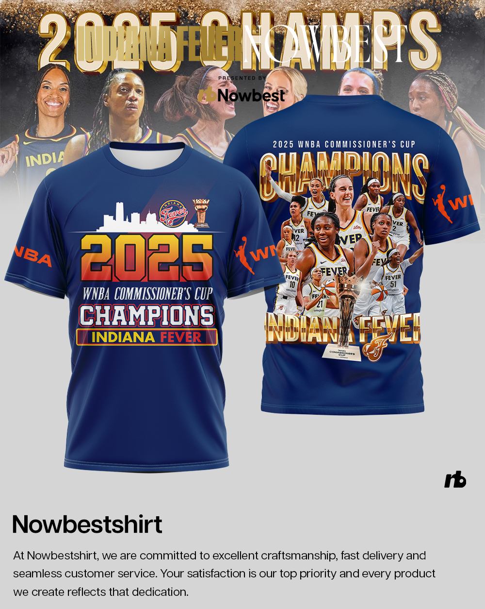2025 WNBA Commissioner's Cup Champions Indiana Fever 2 sided shirt