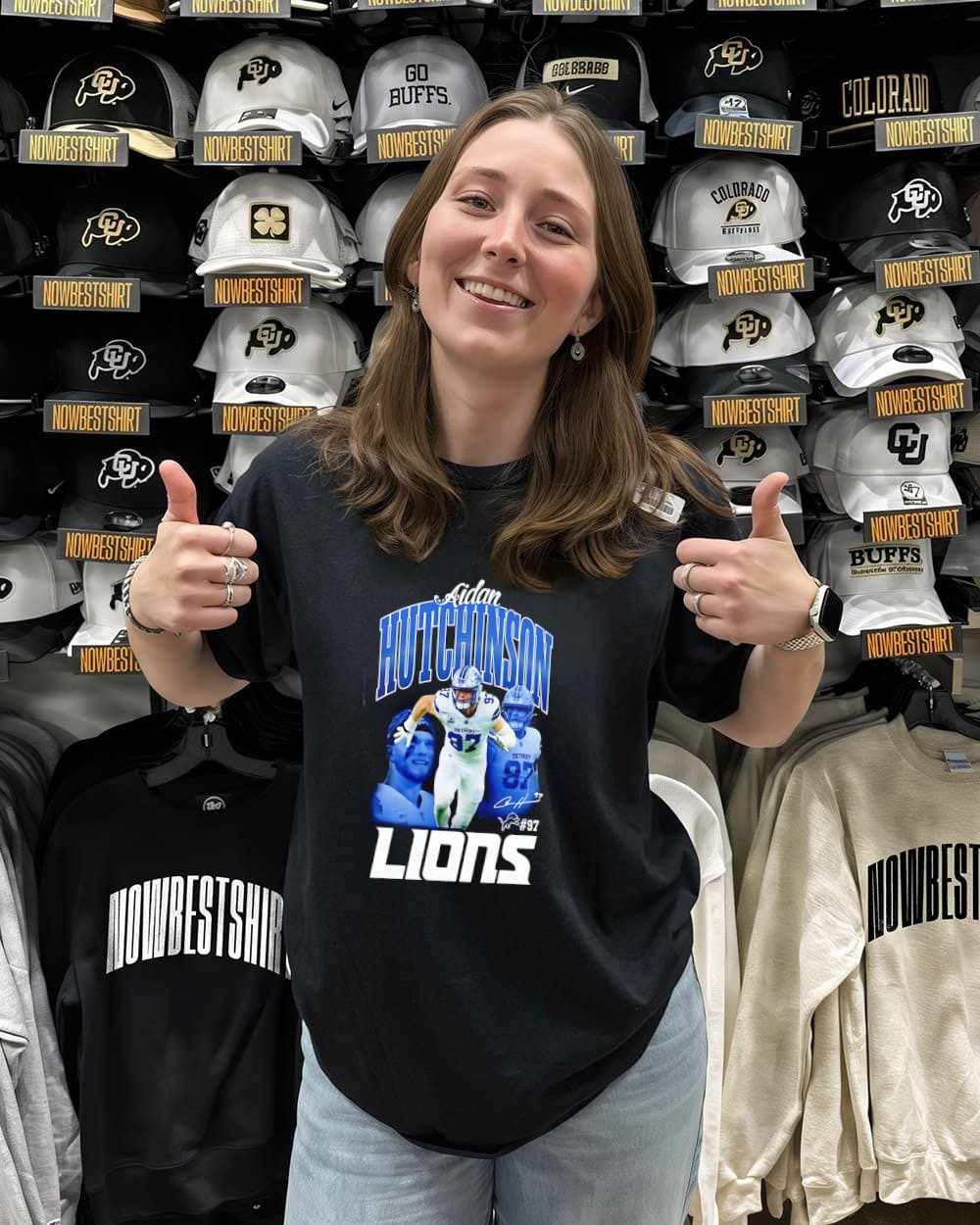 Aidan Hutchinson 97 Detroit Lions football triple pic signature