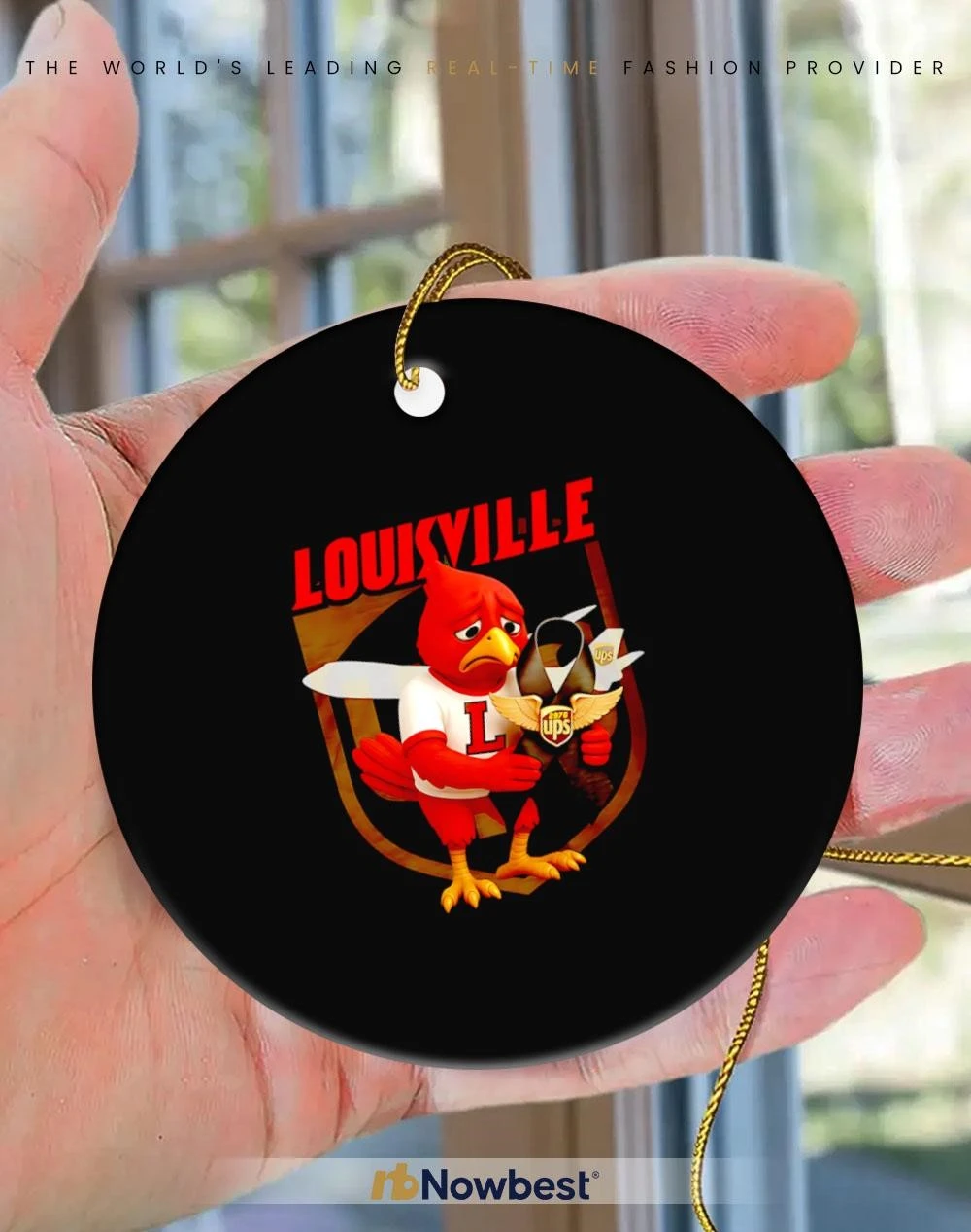Louisville Cardinals UPS Ribbon Cardinal Bird Mascot ornament, image size:1000x1268
