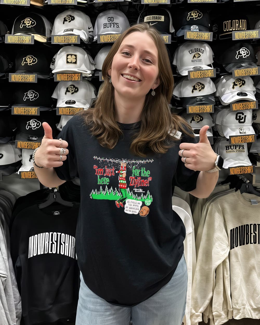 I'm Just Here for the Zipline he pulls on the rope Christmas shirt