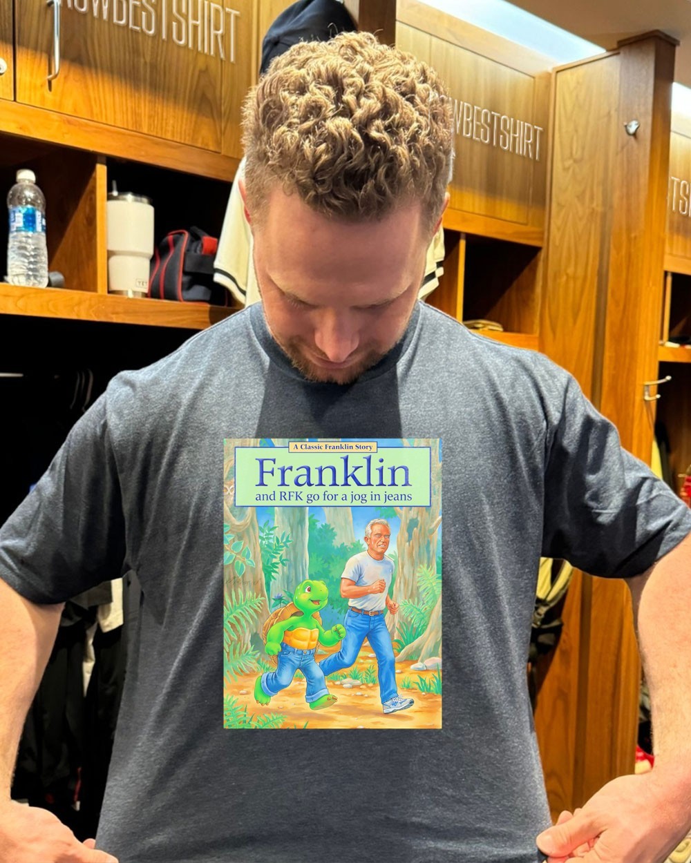 Turtle Franklin and RFK go for a jog in jeans Pete Hegseth meme shirt,  hoodie, sweatshirt & apparel