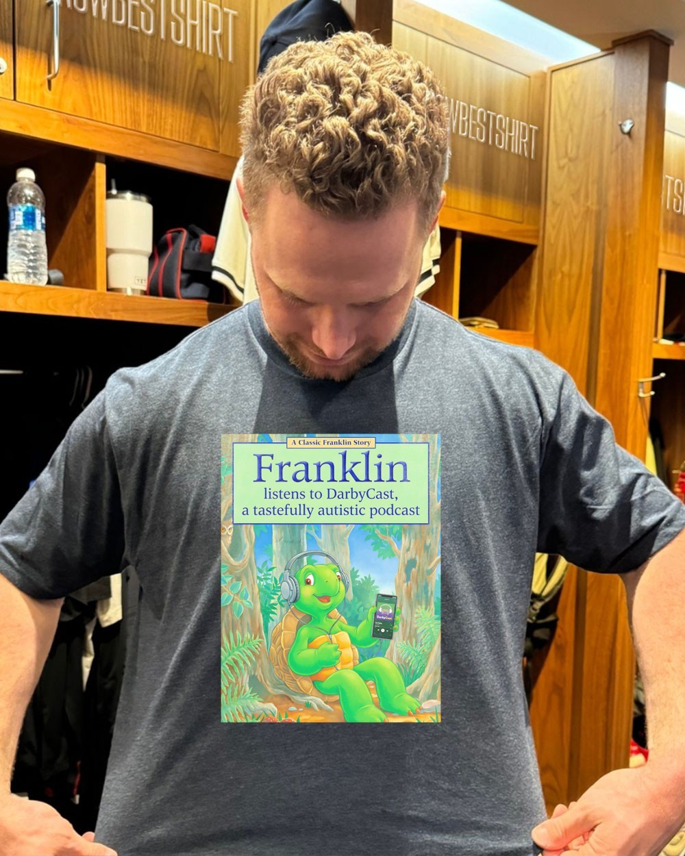 Turtle Franklin listens to DarbyCats a tastefully autistic podcast Pete  Hegseth meme shirt, hoodie, sweatshirt & apparel